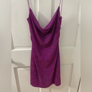 Metallic Cowl Neck Cross Back Strap Bodycon Dress